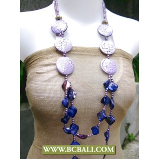 Purple Beaded with Wooden Necklaces mix Blue Shells Nuget